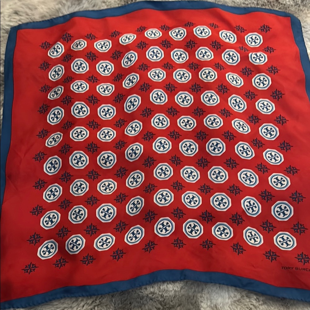 Tory Burch Red and Blue Patterned Scarf